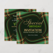 v2. Groene Gouden Tartan Vierkant Uitnodiging (Voorkant / Achterkant)