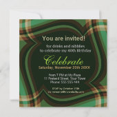 v2. Groene Gouden Tartan Vierkant Uitnodiging (Achterkant)