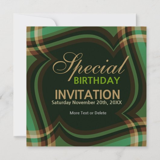 v2. Groene Gouden Tartan Vierkant Uitnodiging (Voorkant)