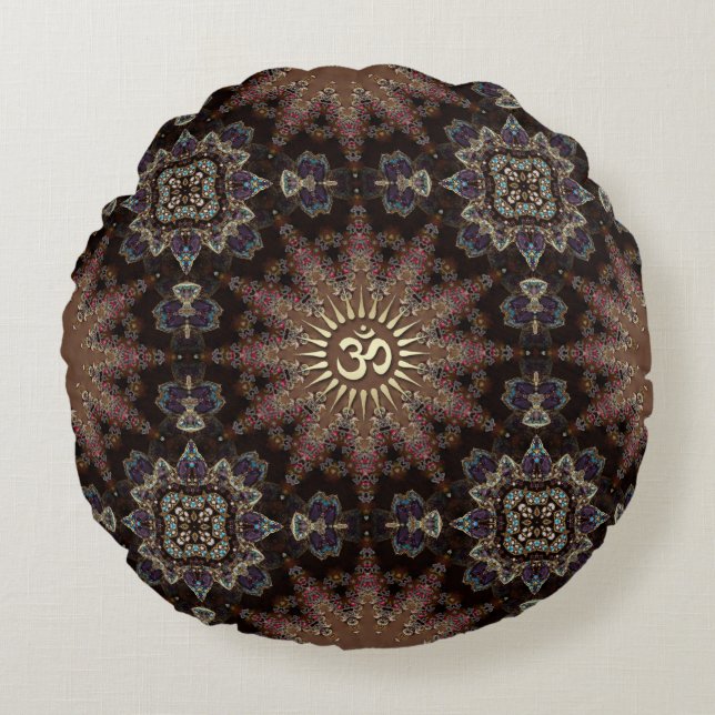 V3- Bohemiaanse geest OM Yoga Round Cushion Rond Kussen (Voorkant)