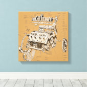 V8-motor Canvas Afdruk (Insitu (Houten vloer))