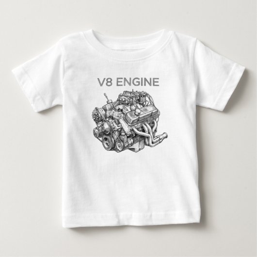 V8-motor potloodschets tekening (Voorkant)