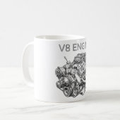 V8-motor potloodschets tekening koffiemok (Voorkant links)
