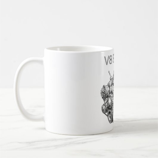 V8-motor potloodschets tekening koffiemok (Links)