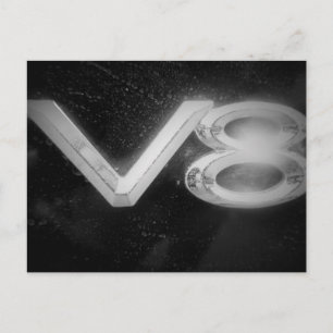 V8 Shining Chrome Glow Auto Black White Briefkaart
