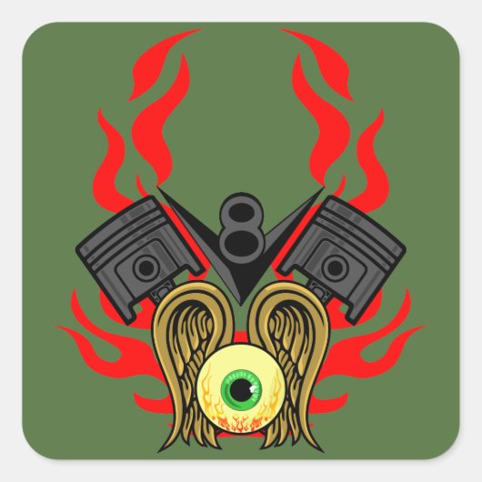 V8 Zuigerkoppen die oog vliegen Vierkante Sticker (Voorkant)