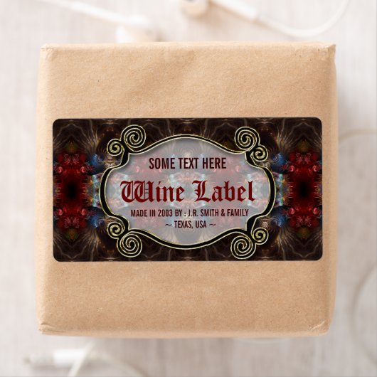 v.2 Medieval Fractals Gold Black & Red Wine Labels