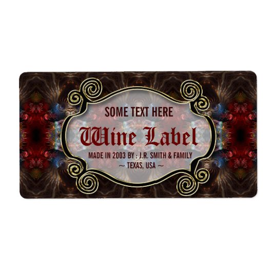 v.2 Medieval Fractals Gold Black & Red Wine Labels (Voorkant)