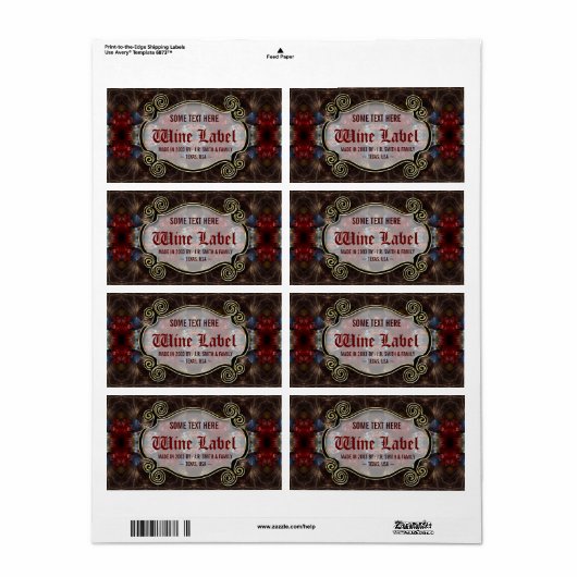 v.2 Medieval Fractals Gold Black & Red Wine Labels (Full Sheet)