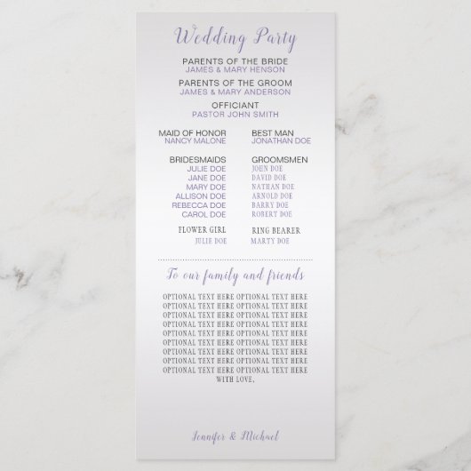 V#2 Paarse Grijs Zilver Bloemen bruiloft programma Programmakaart (Achterkant)