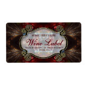 v.4 Middeleeuwse Fractals Goud Zwart & Rode Wijn E Etiket (Voorkant)