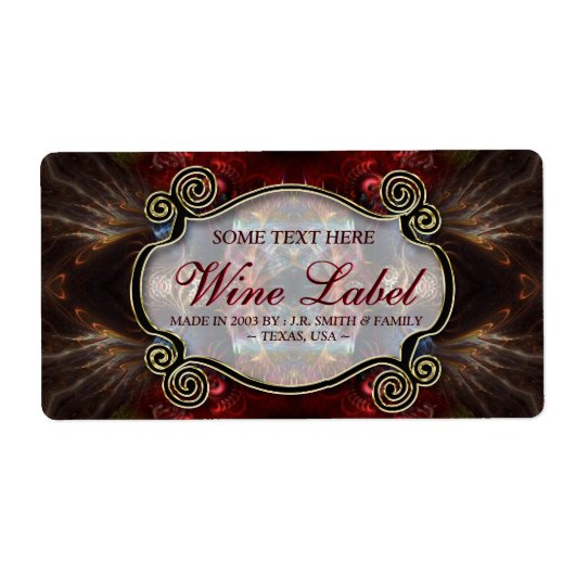 v.4 Middeleeuwse Fractals Goud Zwart & Rode Wijn E Etiket (Voorkant)