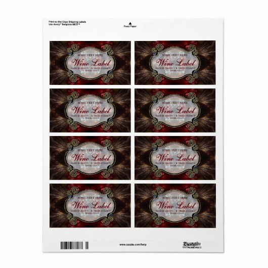 v.4 Middeleeuwse Fractals Goud Zwart & Rode Wijn E Etiket (Full Sheet)