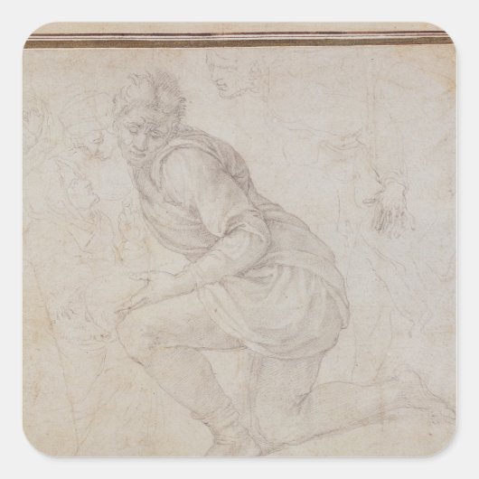 V. 5211-75 Fawkener Recto Kneeling man Vierkante Sticker (Voorkant)
