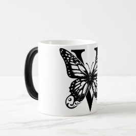 V Alphabet black butterfly Magische Mok