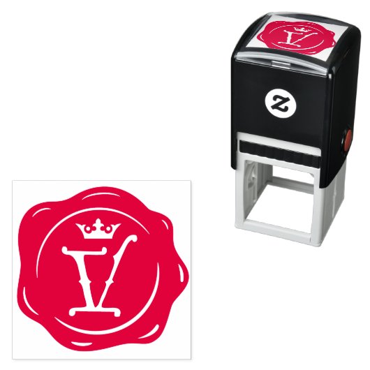 V - Antiek Wax Seal Gotische Kroon Initiaal Letter Zelfinktende Stempel (In situ)
