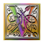 V Celtic Rainbow Custom Monogram Tegel Tegeltje (Voorkant)