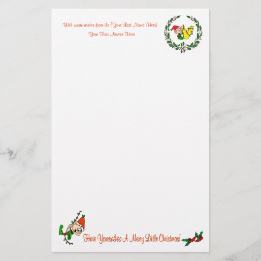 V - CHRISTMAS ELF MONOGRAM STATIONERY BRIEFPAPIER (Voorkant)