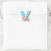 "V" Cute Letter - Underwater Sea Creature  Vierkante Sticker (Tas)