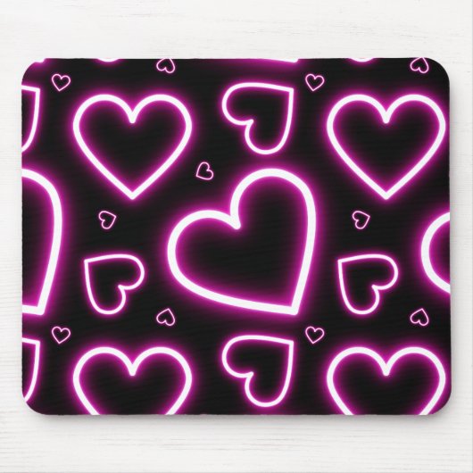 V-Day Pink Neon Hearts Muismat (Voorkant)