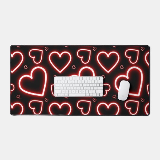 V-Day Red Neon Hearts Bureaumat (Keyboard & Muis)
