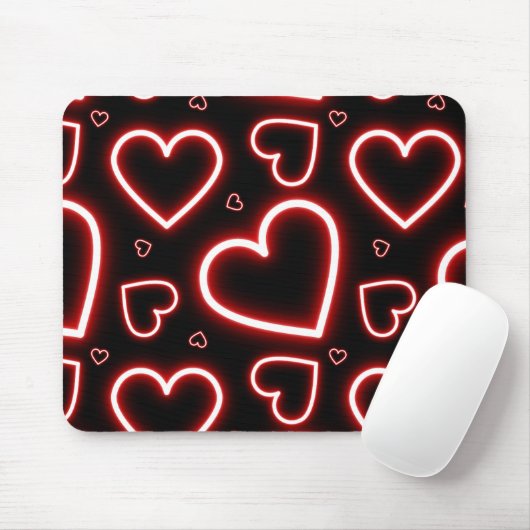 V-Day Red Neon Hearts Muismat (Met muis)