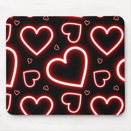 V-Day Red Neon Hearts Muismat (Voorkant)