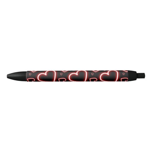 V-Day Red Neon Hearts Zwarte Inkt Pen (Voorkant)