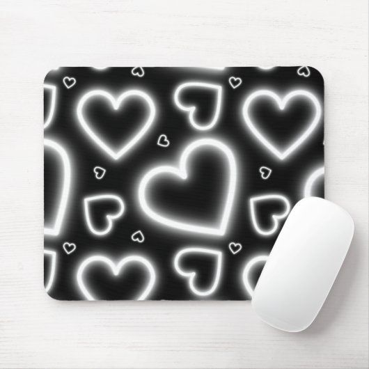 V-Day White Neon Hearts Muismat (Met muis)