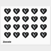 "V" Diamond Bling on Black Heart Sticker (Vel)