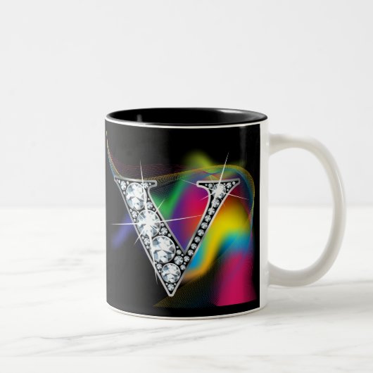 "V" Diamond Bling op de Mok van de regenboogwervel (Rechts)