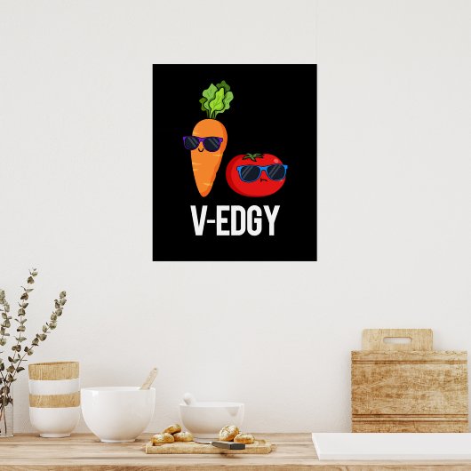 V-Edgy Funny Veggie Pun Dark BG Poster (Keuken)