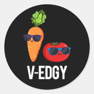 V-Edgy Funny Veggie Pun Dark BG Ronde Sticker