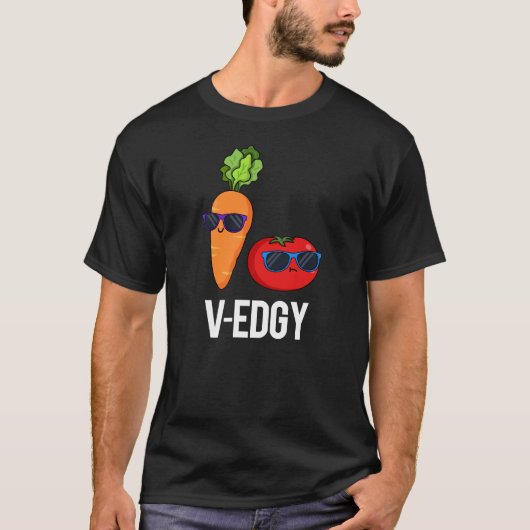 V-Edgy Funny Veggie Pun Dark BG T-shirt (Voorkant)