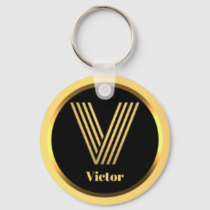 V Gold Monogrammed Letter Personal Sleutelhanger