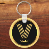 V Gold Monogrammed Letter persoonlijk Sleutelhanger (Voorkant)