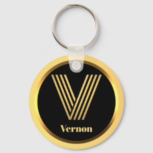 V Gold Monogrammed Letter persoonlijk Sleutelhanger