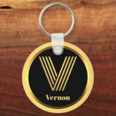 V Gold Monogrammed Letter persoonlijk Sleutelhanger (Voorkant)
