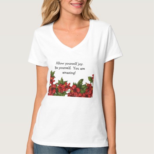 V-hals t-shirt met hibiscus ontwerp (Voorkant)