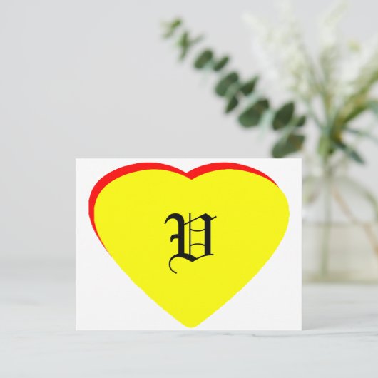 "V" Hart Geel Rood Bruiloftsuitnodiging Het MUSEUM Uitnodiging Briefkaart (Staand voorkant)