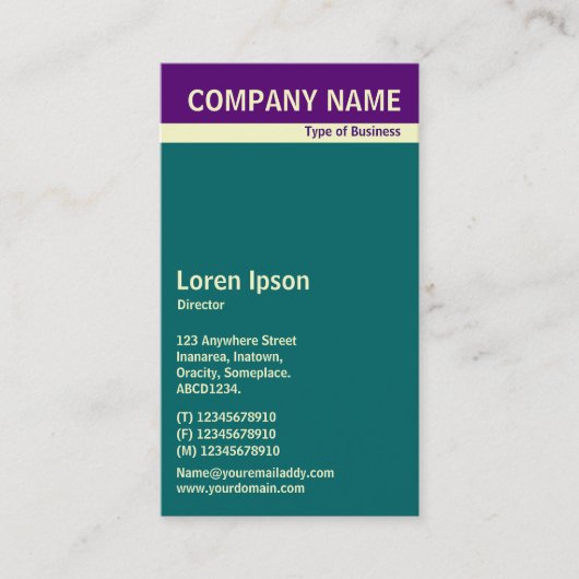 V Header Band - Deep Paars, Cream en Blauwgroen Visitekaartje (Voorkant)