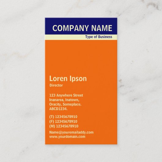 V Header Band - Donkerblauw, room en Oranje FF6600 Visitekaartje (Voorkant)