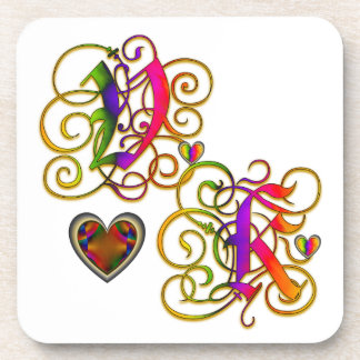 V houdt van K op Wit Onderzetter met hart