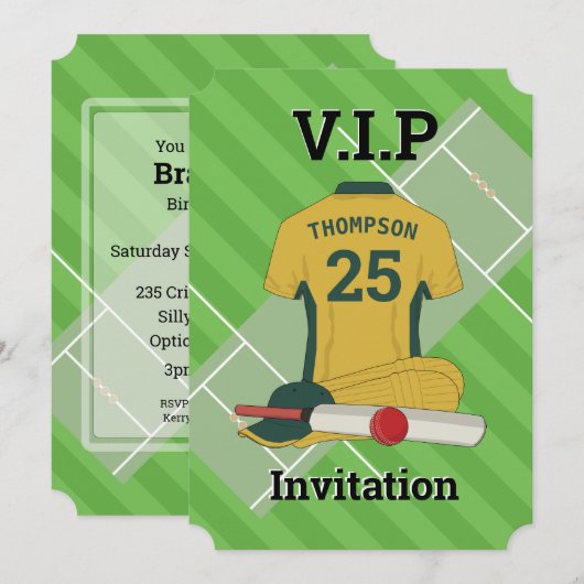 V.I.P Cricket (GGR) Birthday Party Kaart (Voorkant / Achterkant)