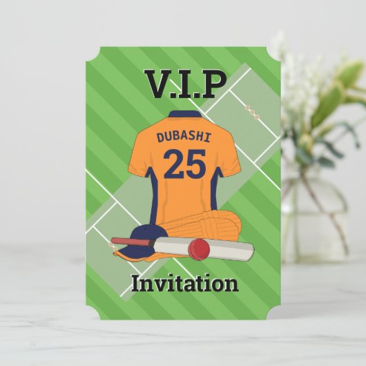 V.I.P. Cricket (oranje) Birthday Party Kaart (Staand voorkant)
