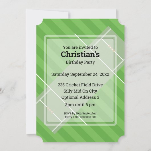 V.I.P Cricket verjaardagsfeestje Kaart (Achterkant)