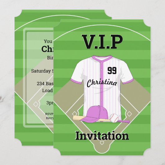 V.I.P Honkbal Verjaardag roze Kaart (Voorkant / Achterkant)