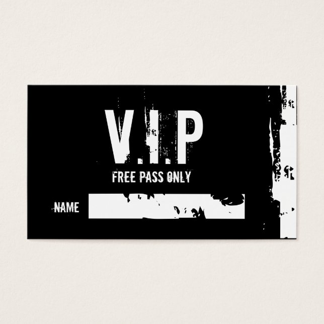 V.I.P, I, I, GRATIS PAS ALLEEN, NAAM, _, _ VISITEKAARTJES (Voorkant)