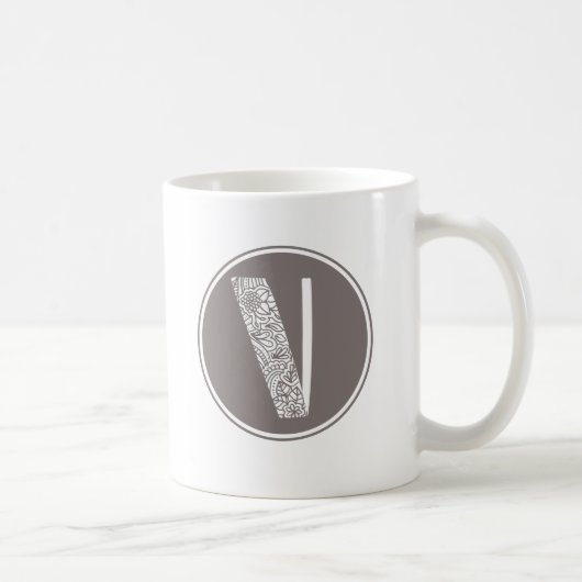 V Initiaal Floral Monogram Koffiemok (Rechts)