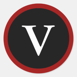 V: Initiaal V Letter V Red, White en Black Sticker